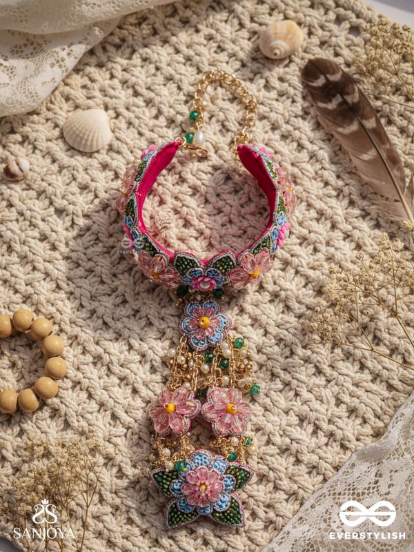 DELICATE EMBROIDERED HAATHPHOOL WITH FLORAL MOTIFS, BEADS AND PEARLS